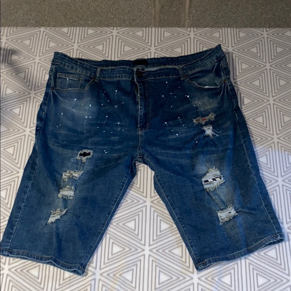 Blue Distressed Jean Shorts with Raw Hem
